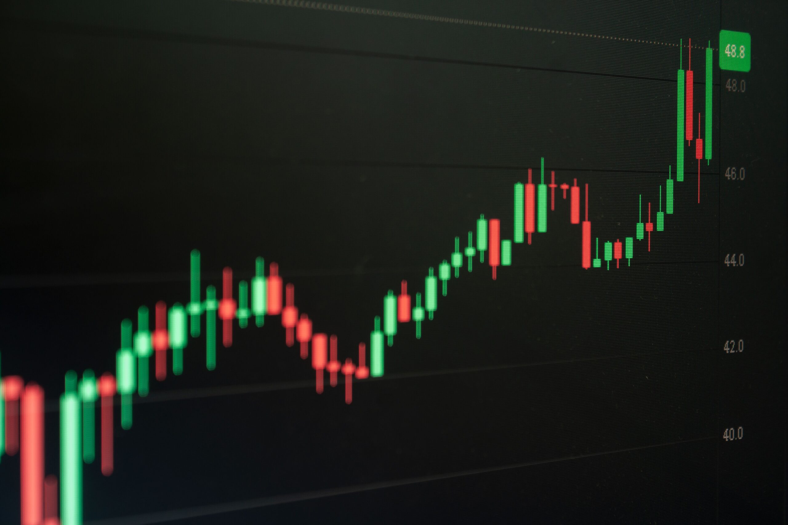 Stock candlestick chart representing fake investment trading scam